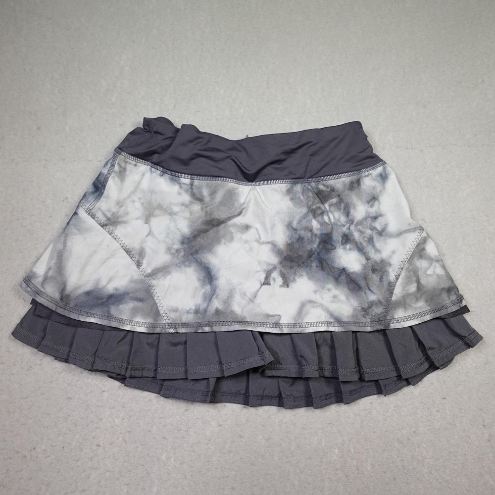 Lululemon Skort Womens 4 Gray Tie Dye Ruffle Hem Running Built In Shorts Tennis
